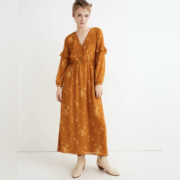 Madewell Ruffle Floral Long Sleeve Maxi Dress - Picture 1 of 14